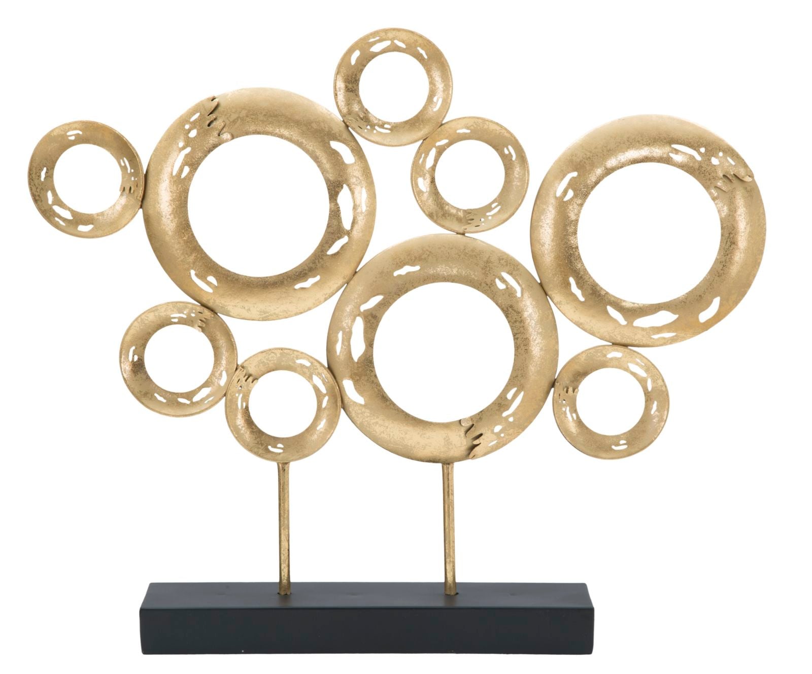 Scultura in metallo dorata con base nera cm 49x7x41