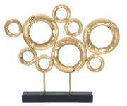 Scultura in metallo dorata con base nera cm 49x7x41
