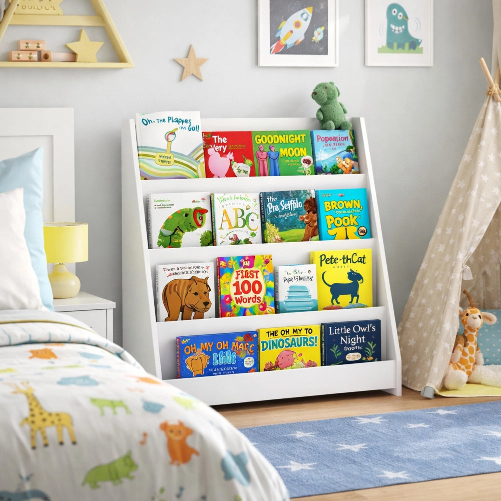 Libreria Montessoriana Bianco in Legno Scaffale Porta Libri per Bambini 80x30x88cm