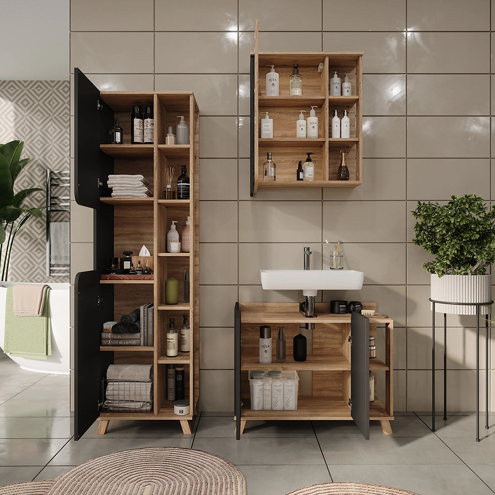 Vicco Set di mobili da bagno Sonoma/antracite 3 parti