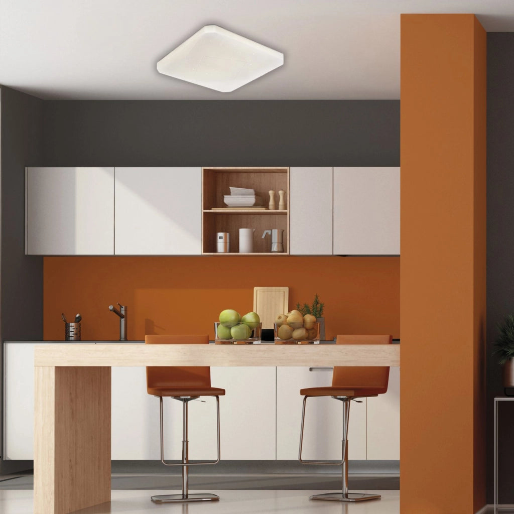 Plafoniera quadrata diametro 50 cm in acrilico bianco con led integrato CCT + telecomando