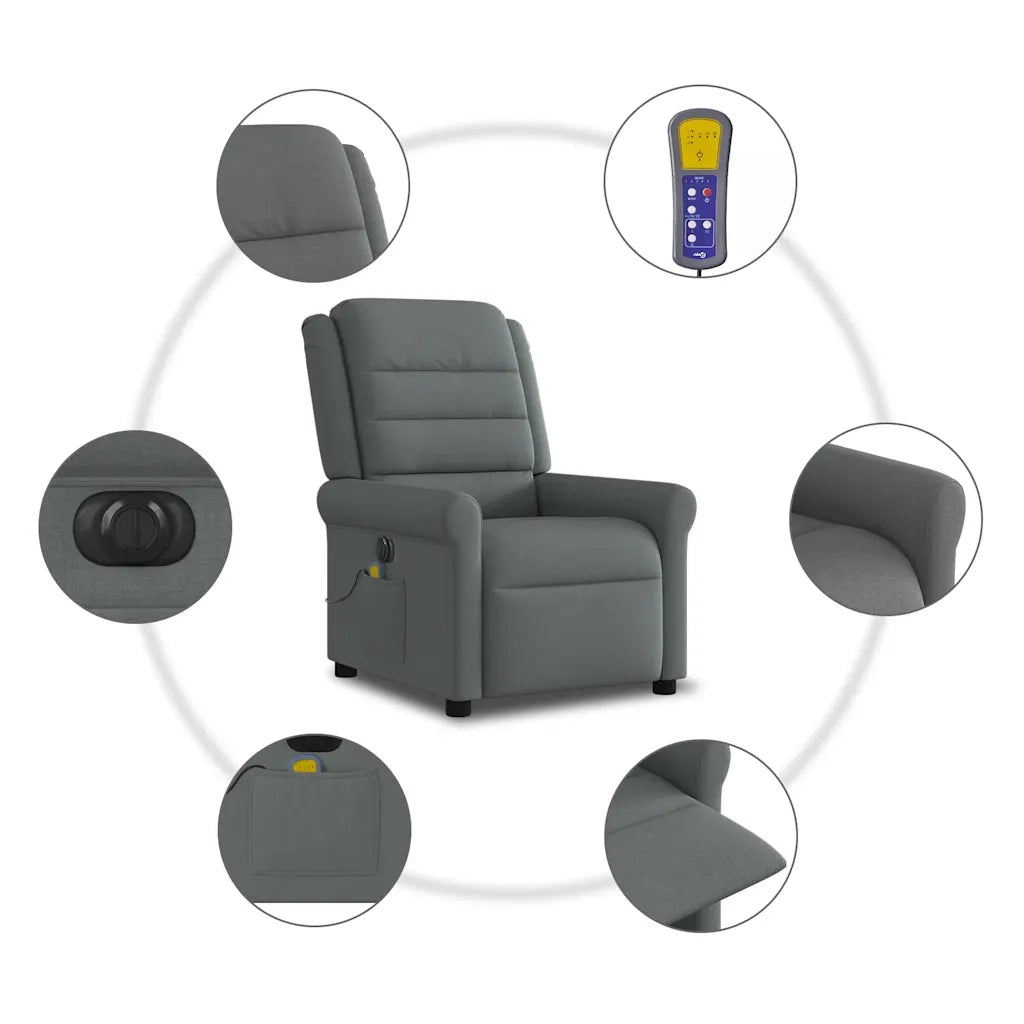 Poltrona Reclinabile Massaggio Elettrica Grigio Scuro Tessuto 3303305
