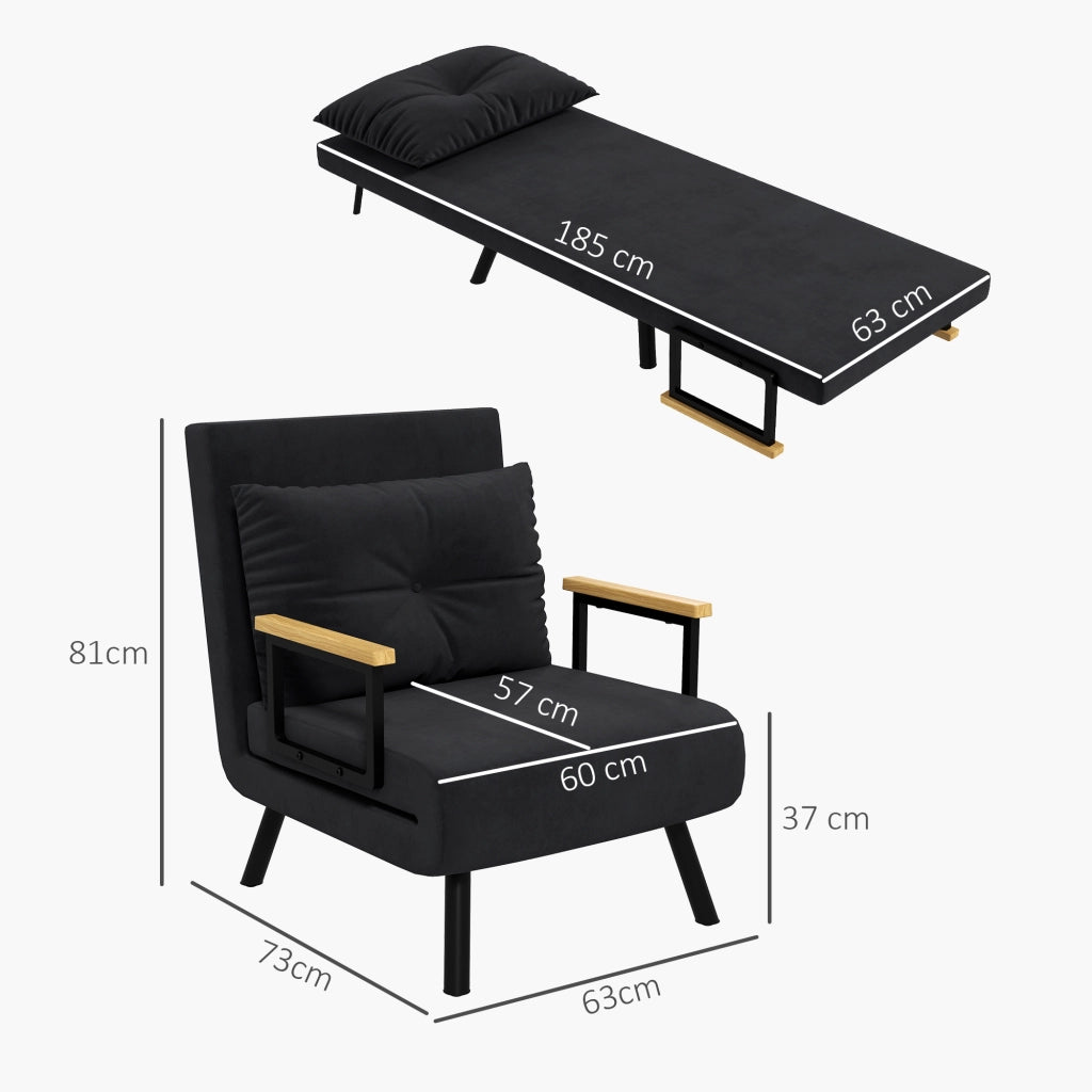 Poltrona Letto Reclinabile con Cuscino ¨C Minimal ¨C Nero 63x73x81 cm