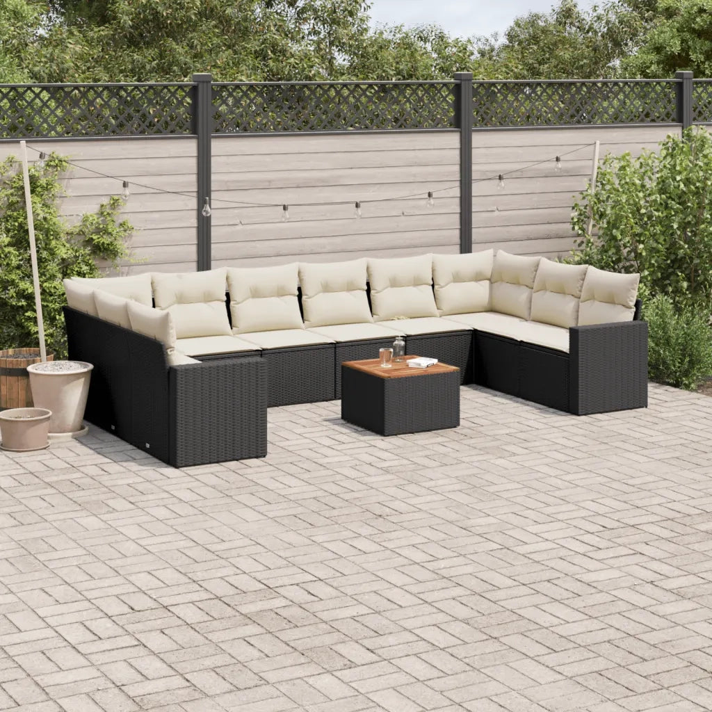 Set Divani da Giardino 11 pz con Cuscini in Polyrattan Nero 3256623