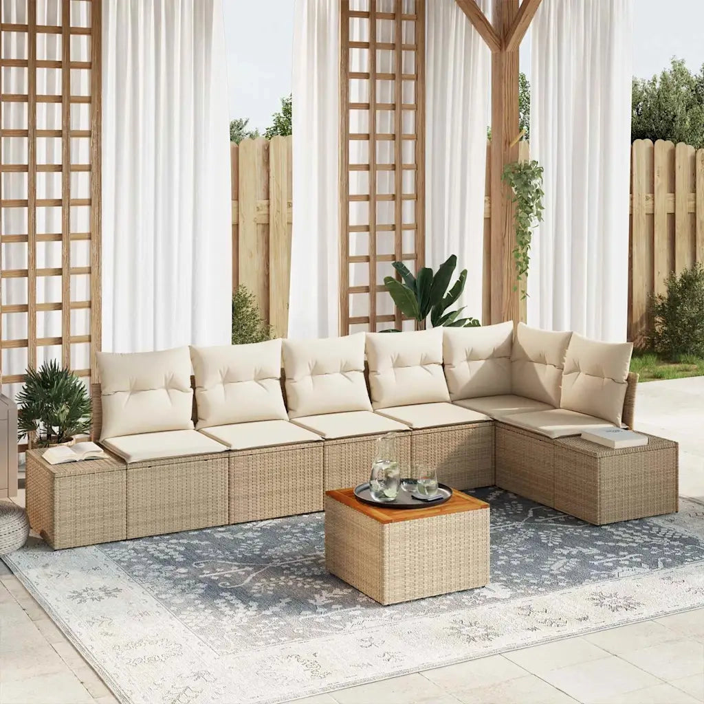 Set Divano da Giardino 7 pcs Beige e Crema polyrattan