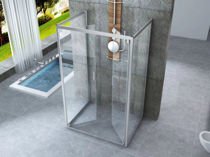 Box doccia Cristallo 6 mm 3 lati - Due Fissi piu' porta Saloon Trasparente - Misura: 60 x 130 x 60 x190h