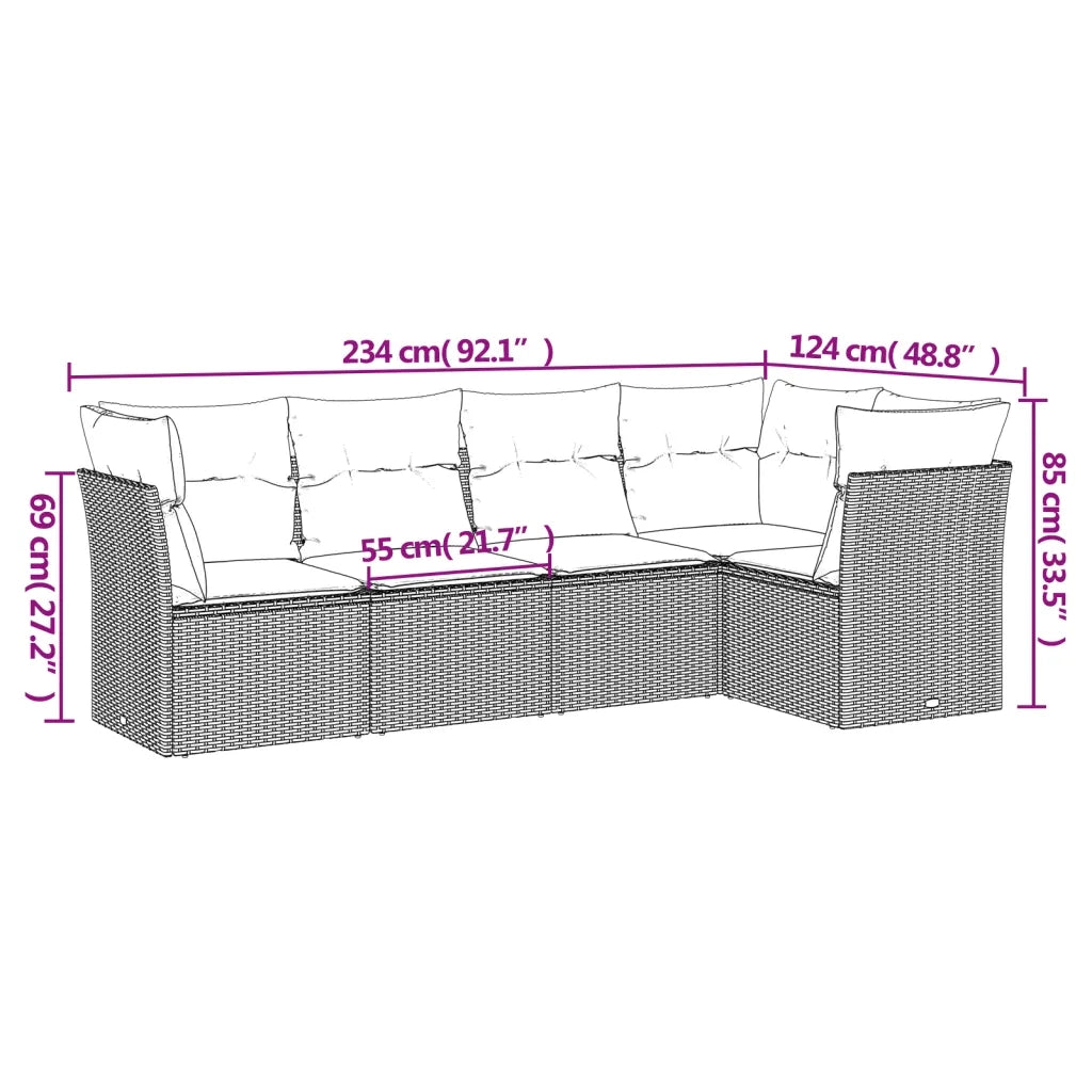 Set Divano da Giardino 5 pz | Set Salotto da Giardino con Cuscini Marrone in Polyrattan