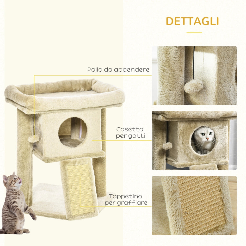 Tiragraffi Albero per Gatti con Casetta e Lettino ¨C Minimal ¨C Marrone