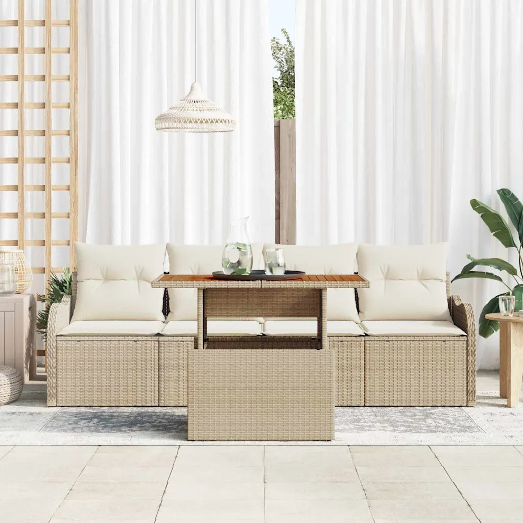 Set Divano da Giardino con archiviazione 5 pcs Beige polyrattan 3358129