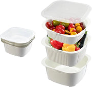 Vergiet 3 in 1 Multifunzionale per Cucina con Coperchio - 3 Livelli di Separazione per Cibo, Frutta e Pulizia - Resistentente a Microonde e Lavastoviglie - Bianco