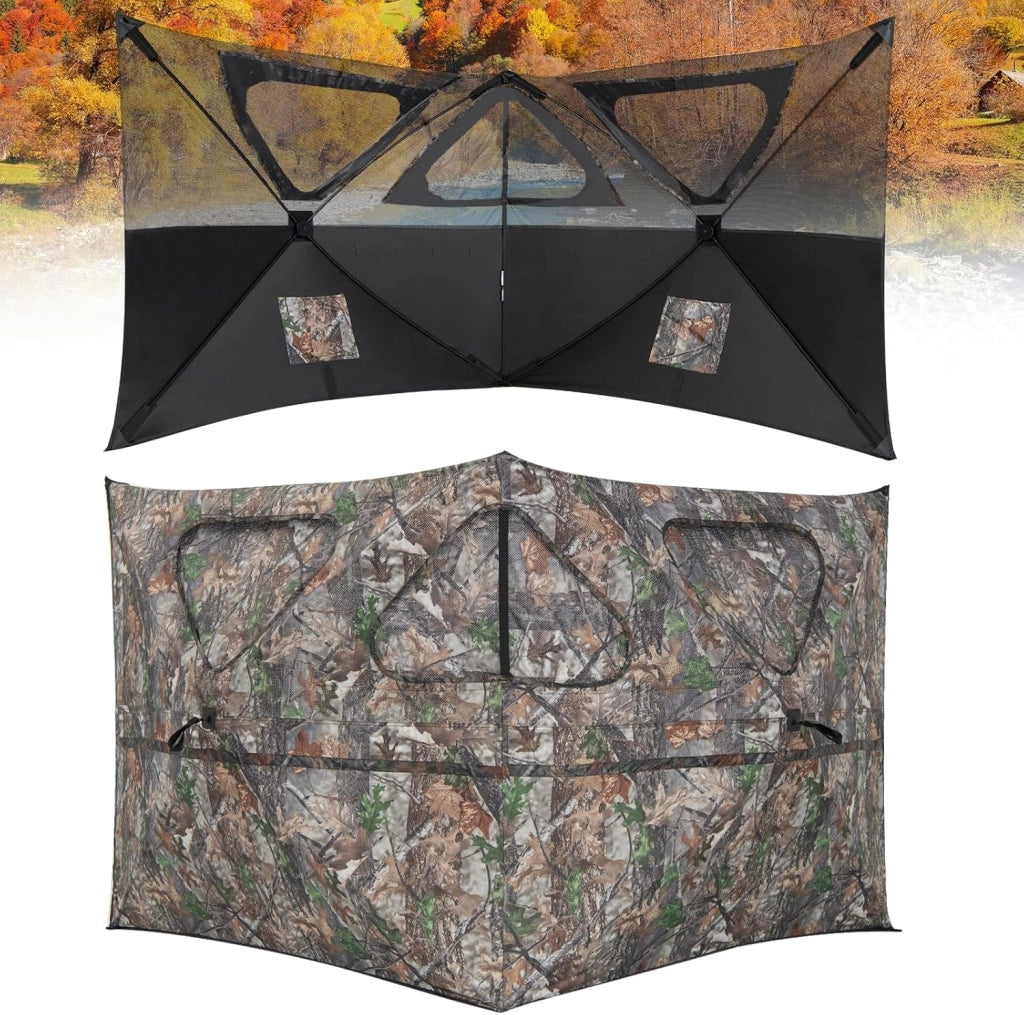 Tenda da Caccia Trasparente a 360 Gradi Portatile, Tenda da Terra a 2 Pannelli con Borsa per Trasporto, Tenda da Caccia Mimetico per Caccia al Cervo