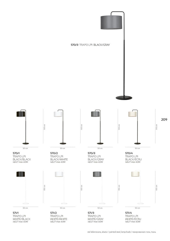 Lampada da terra Emibig Trapo nera/grigia E27 150cm