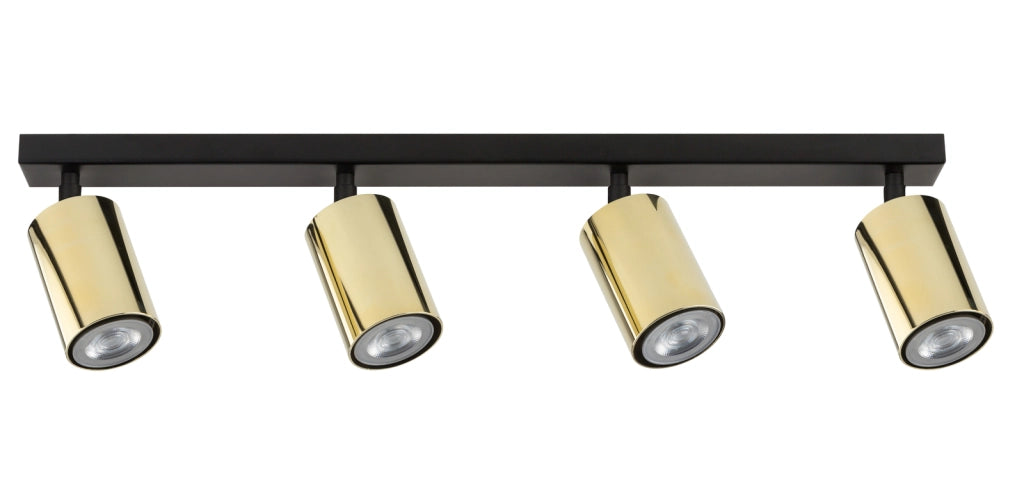 Plafoniera moderna a barra nera/ottone 4 spot GU10