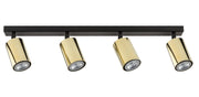 Plafoniera moderna a barra nera/ottone 4 spot GU10
