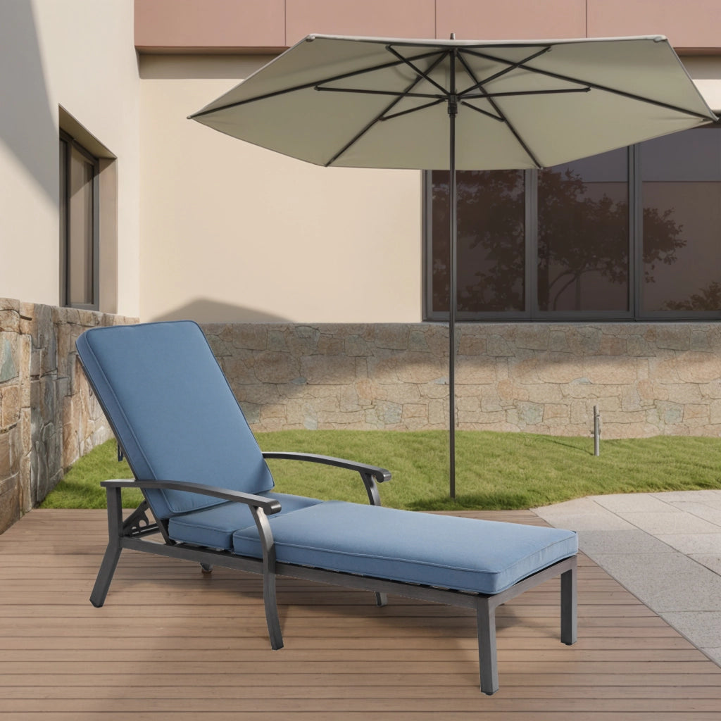 Sedia da giardino regolabile - Zephmum- Cuscino in cotone blu impermeabile