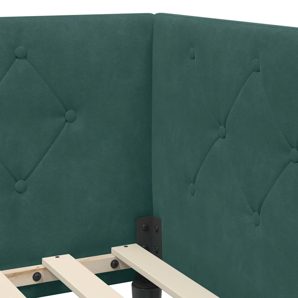 Cornice del letto ad angolo Verde Scuro 90 x 200 cm Velluto 3394156