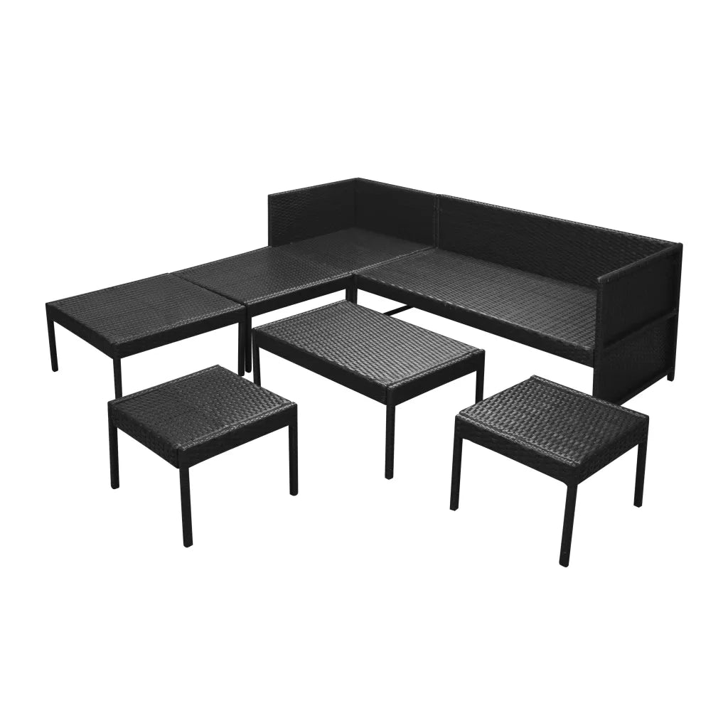 Set Divani da Giardino 6 pz | Set Salotto da Giardino con Cuscini in Polyrattan Nero