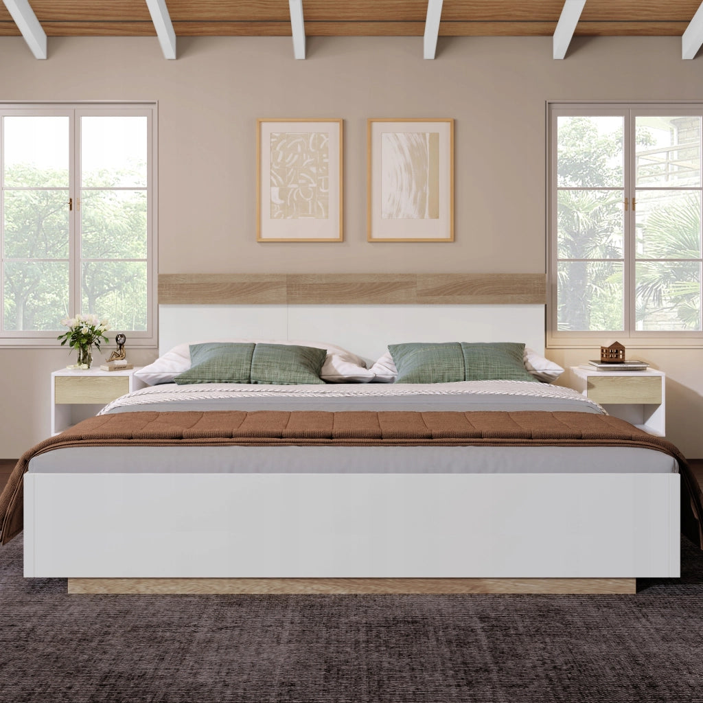 Letto matrimoniale in quercia bianco con testiera - Xylo