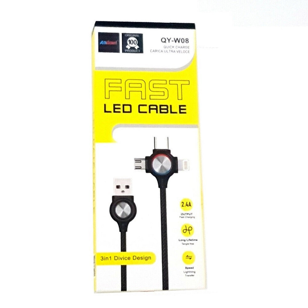 Trade Shop - Cavo Ricarica Dati 3 In 1 Micro Usb Lightning Type C Smartphone 2.4a Fast Charge -
