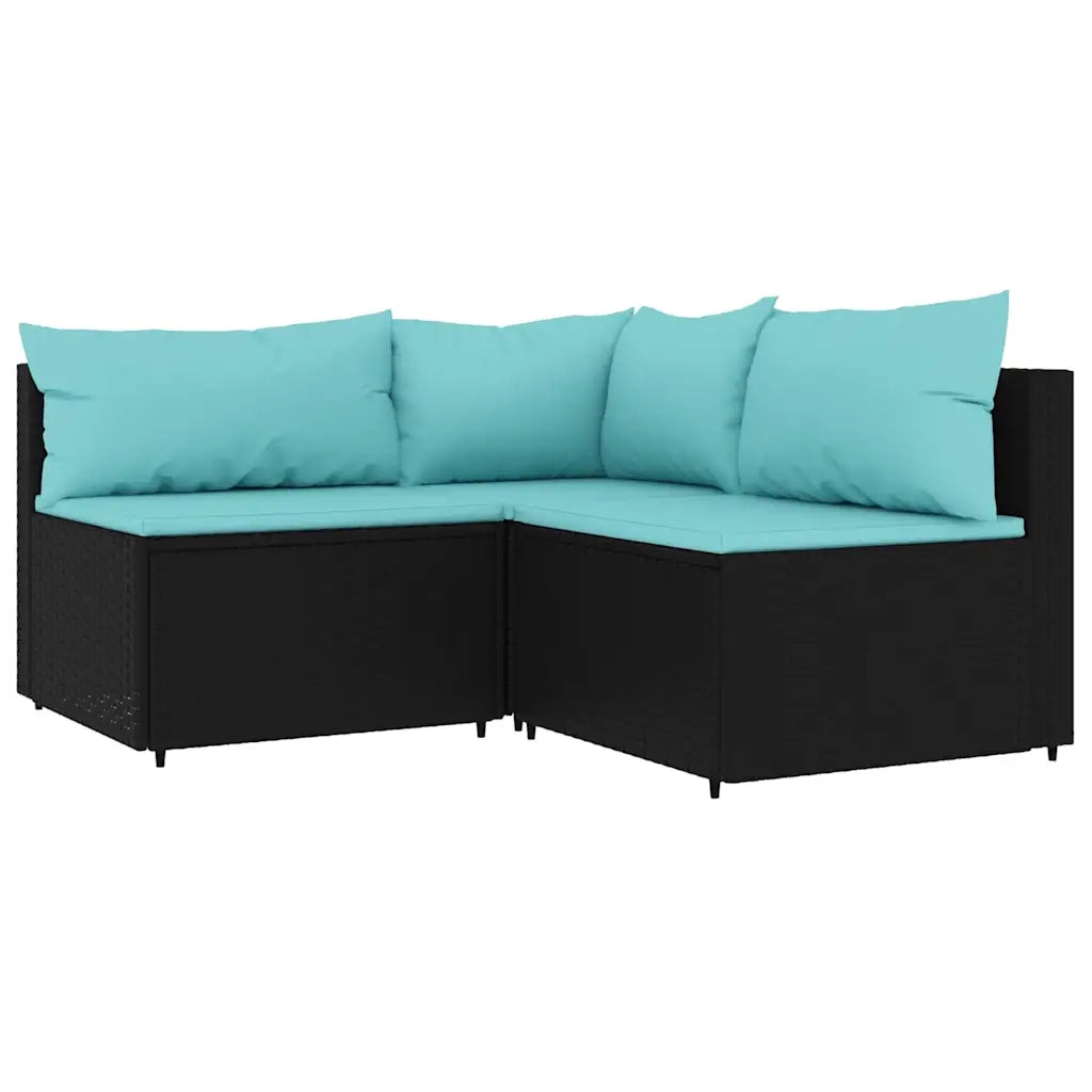 Set Divani da Giardino 4 pz | Set Salotto da Giardino con Cuscini Nero in Polyrattan