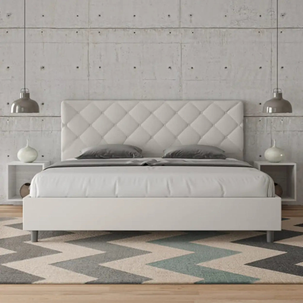 Letto senza rete imbottito 180x200 similpelle bianco Priya