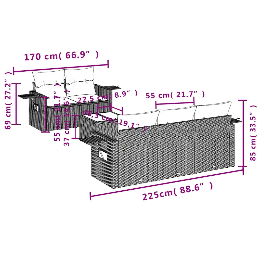 Set Divano da Giardino 6pz con Cuscini Grigio Chiaro Polyrattan 3219901