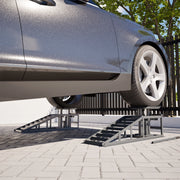 Set 2 rampe di accesso regolabili con martinetto idraulico, portata 2000 kg, grigio