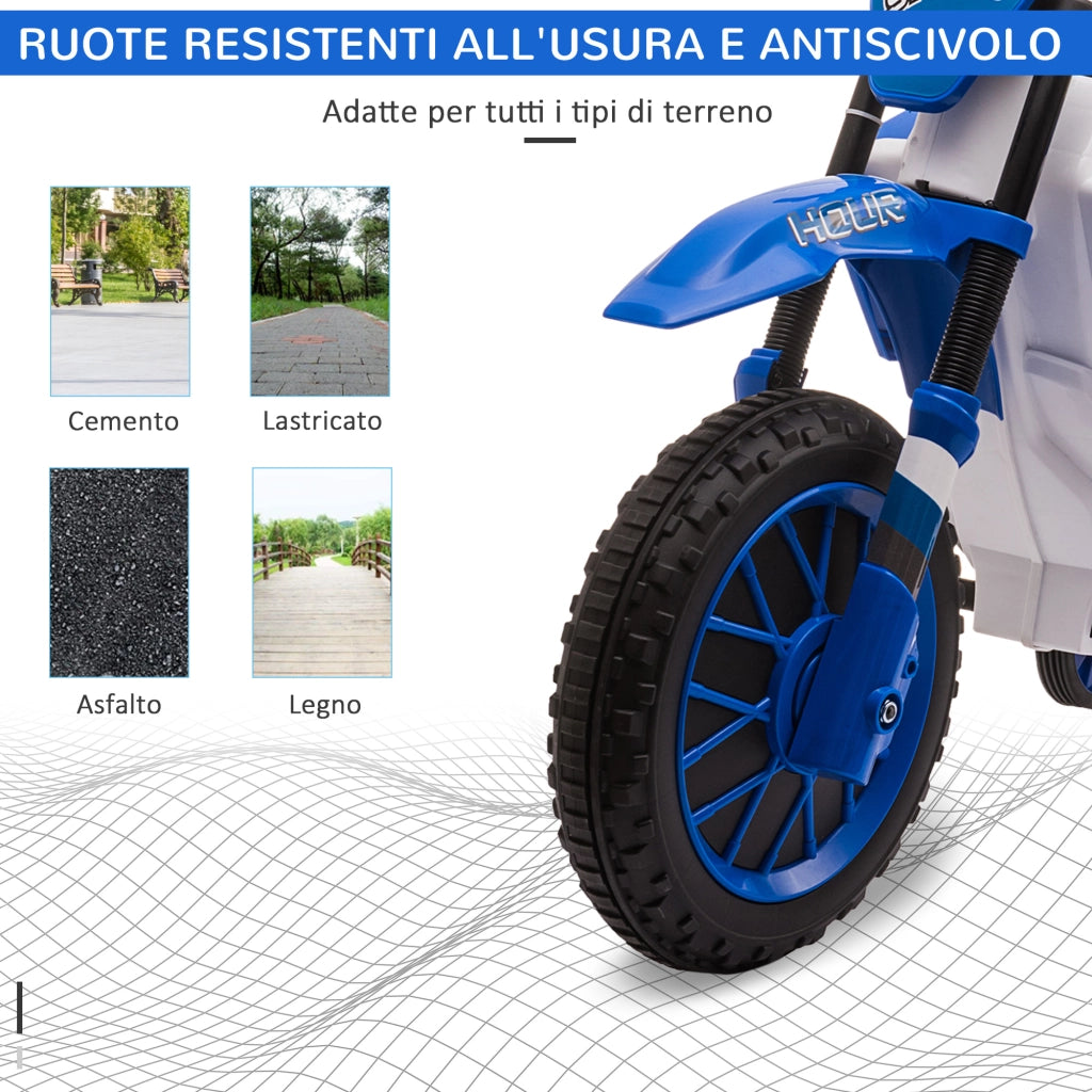 Moto Elettrica Cross per Bambini 3-5 Anni ¨C Xylo ¨C Batteria 12V, Blu, 106.5x51.5x68cm