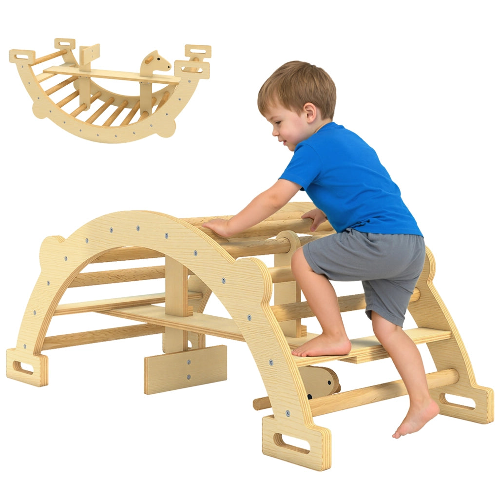 Struttura da arrampicata Montessori 2 in 1 ¨C Xylo ¨C legno naturale 110x52x45 cm per bambini 2-4 anni