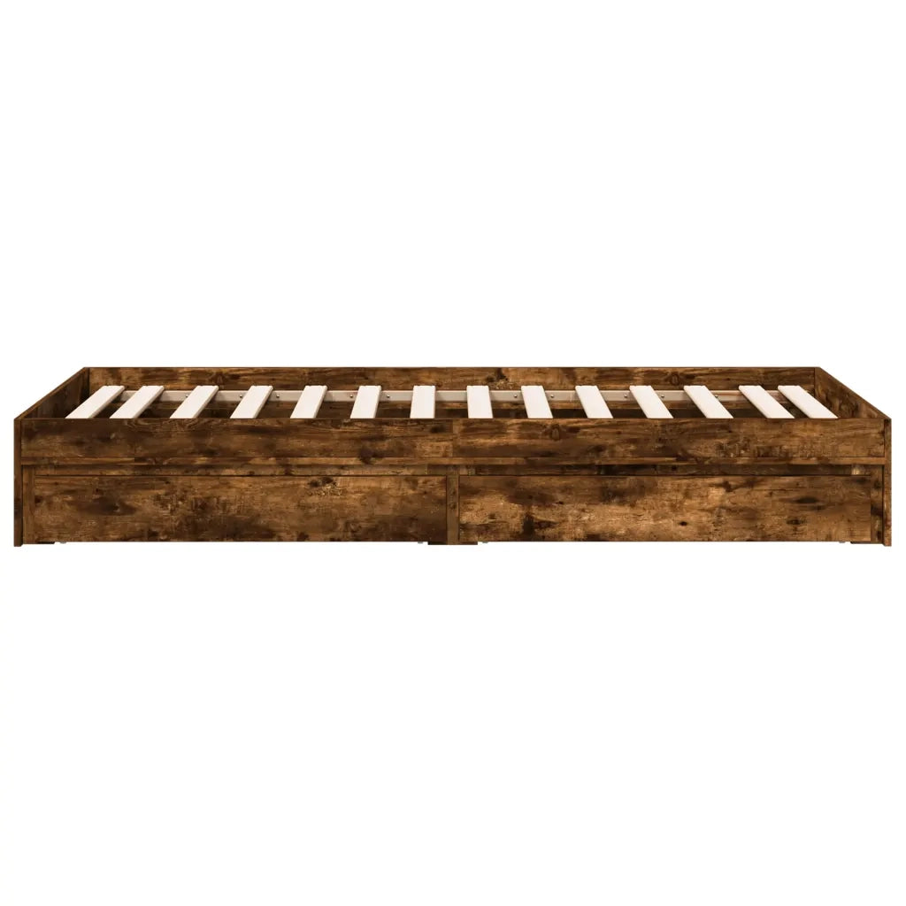 Letto singolo | Letto per adulti | Giroletto con Cassetti Rovere Fumo 75x190 cm Legno Multistrato