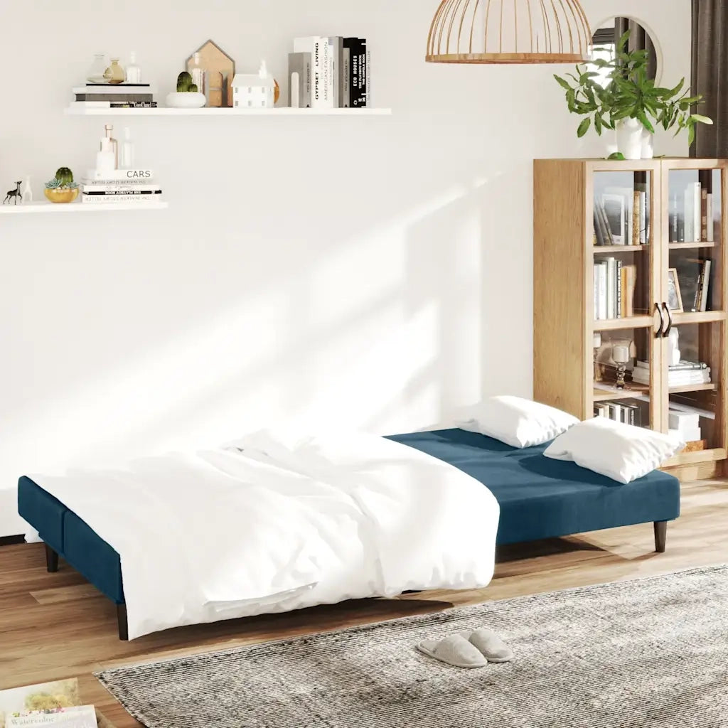 Divano letto | Sof¨¤ letto | Letto singolo a 2 Posti Blu in Velluto