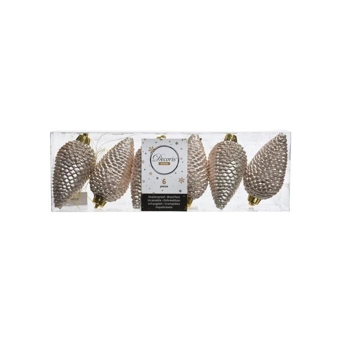 Kaemingk 9028602 Pigne di Natale Perla Glitterate Infrangibili 4.5x8 cm Set 6 Pezzi