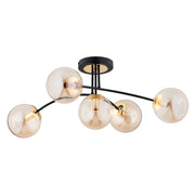 Plafoniera Latina glamour nero-oro, 5 sfere ambra E14