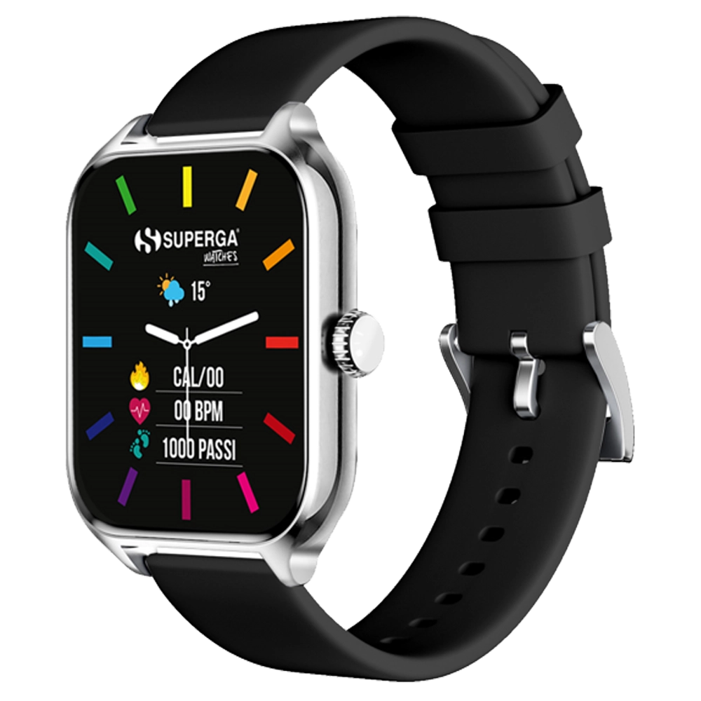 Smartwatch superga alluminio silver quadrata silicone black  swt-stc009