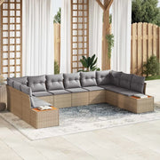 Set Divano da Giardino con cuscino 10 pcs Beige Poly Rattan