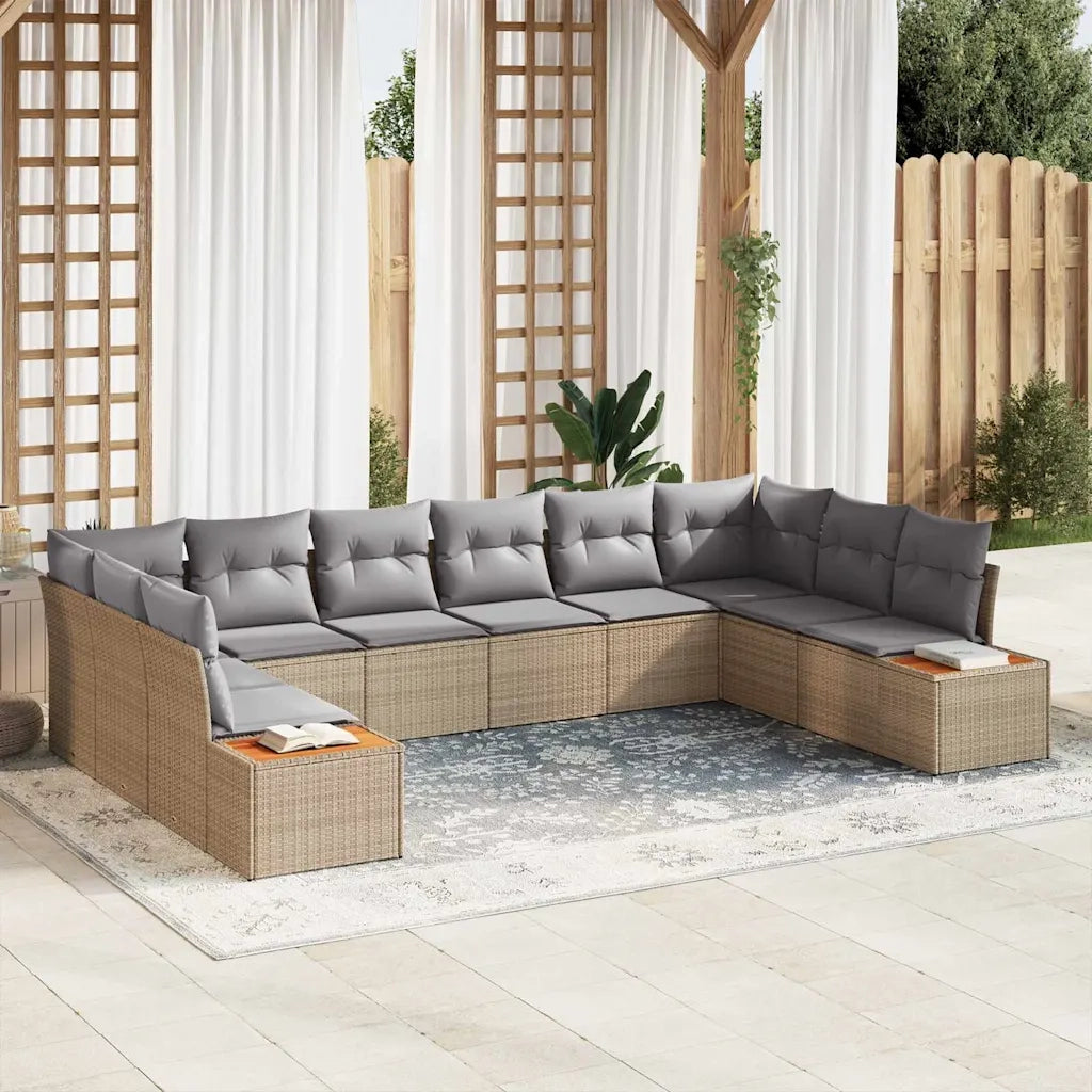 Set Divano da Giardino con cuscino 10 pcs Beige Poly Rattan