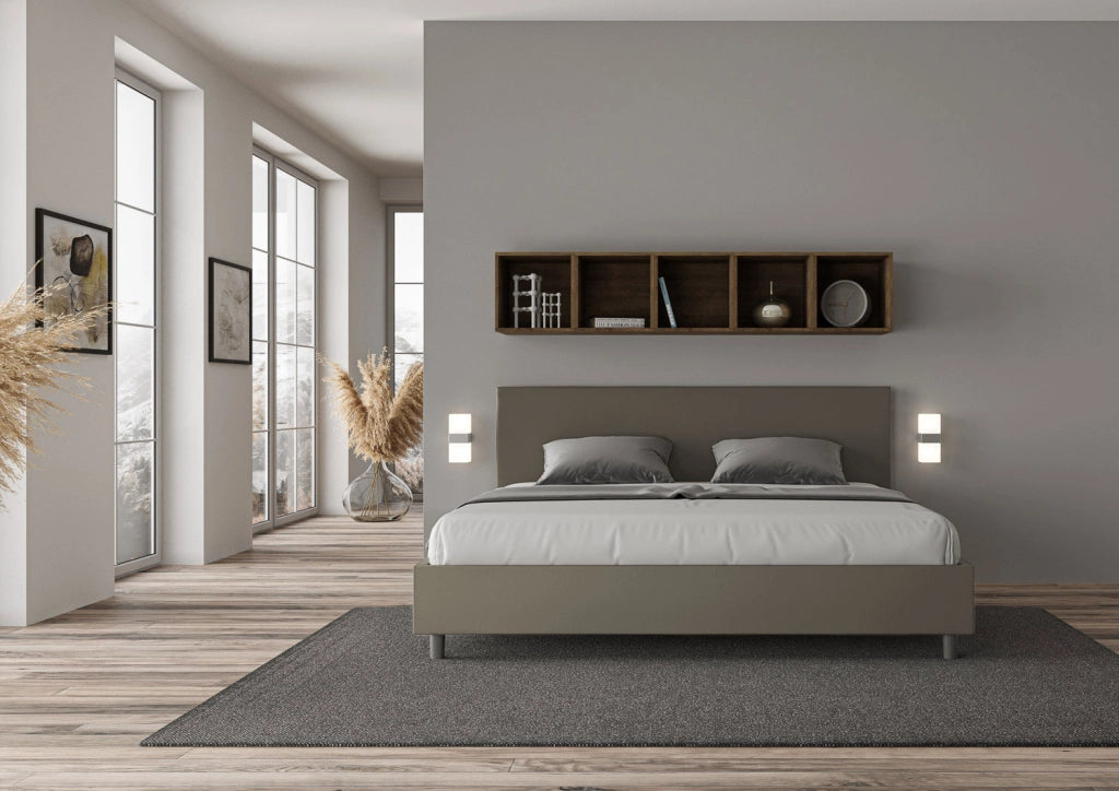 BS COM Letto senza rete imbottito 180x190 similpelle cappuccino