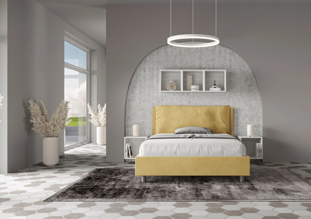 Letto Matrimoniale Francese 140x200 cm Senza Rete Imbottito in Microfibra Antea Large Ocra