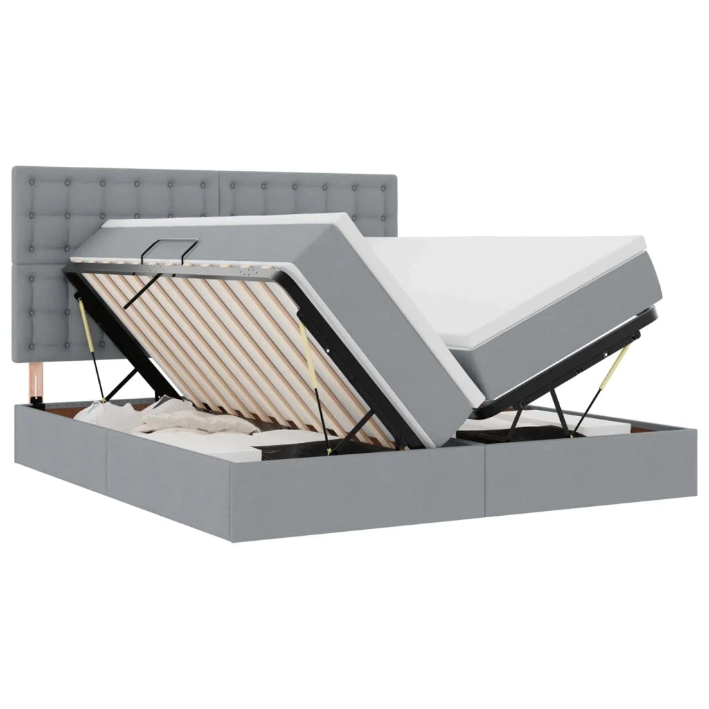 Letto con testiera Grigio chiaro 200 x 200 cm Tessuto
