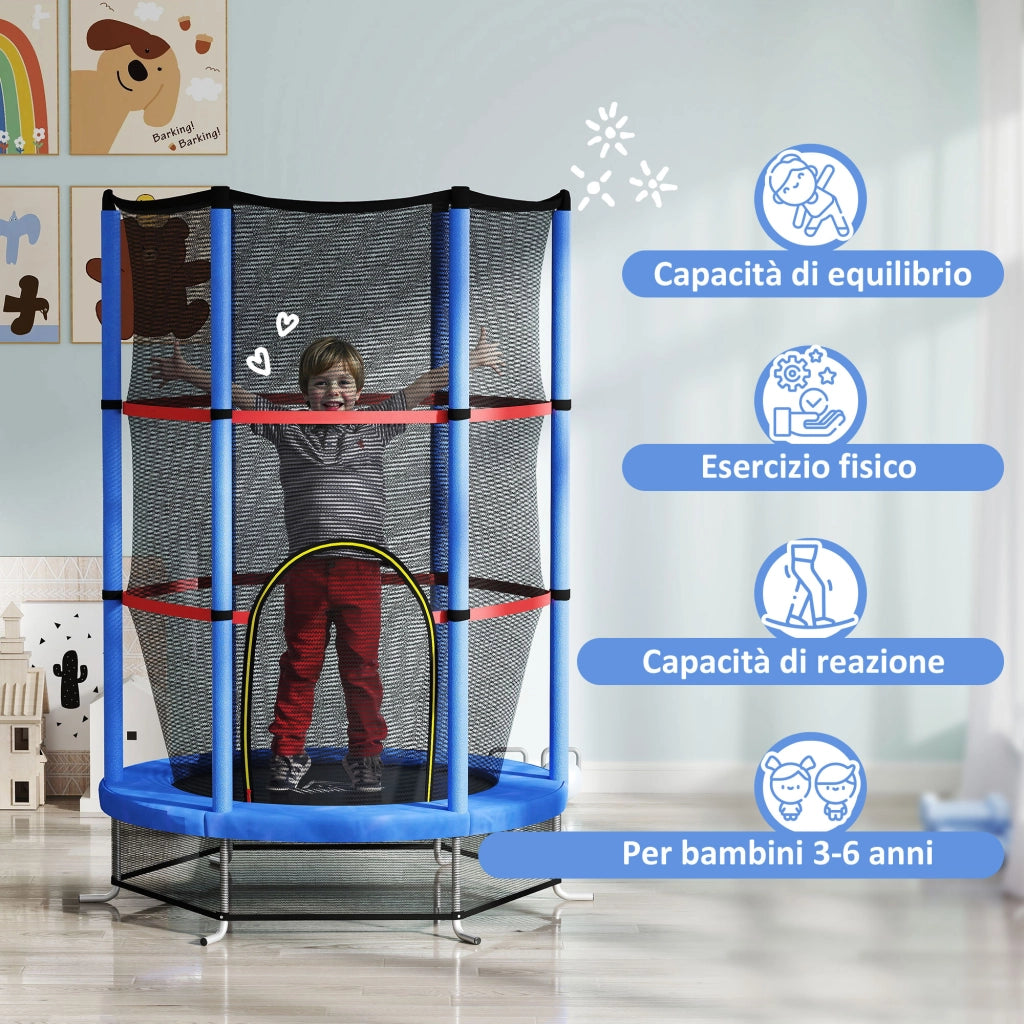 Tappeto Elastico per Bambini con Rete di Sicurezza ¨C Minimal ¨C Blu Nero 140x190 cm