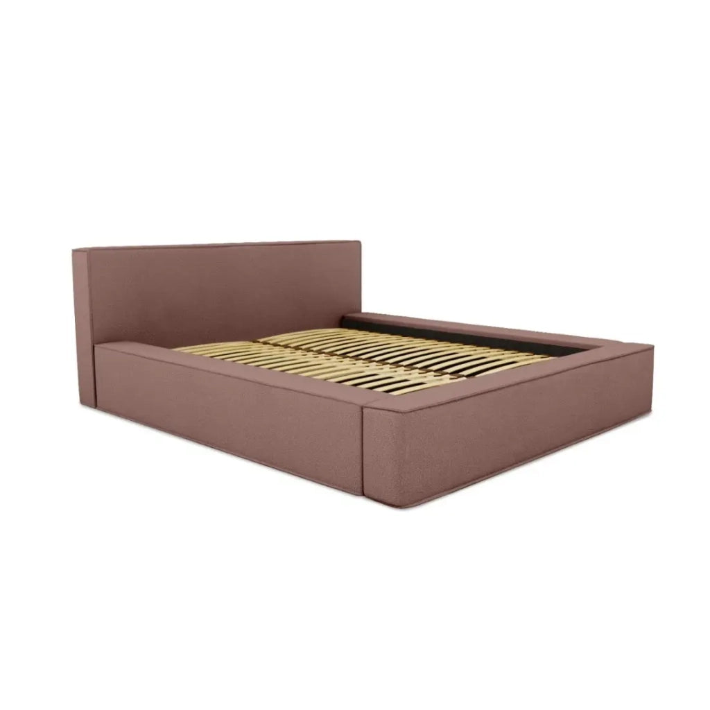 Letto contenitore VELORA – Terracotta bouclé – 160x200 cm – Tessuto velluto morbido – Rete sollevabile – Spazio di immagazzinamento integrato