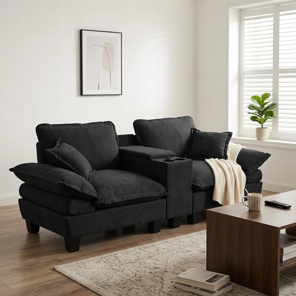 Divano Modulare con Contenitore e Cuscini ¨C MINIMAL ¨C Chenille, Nero