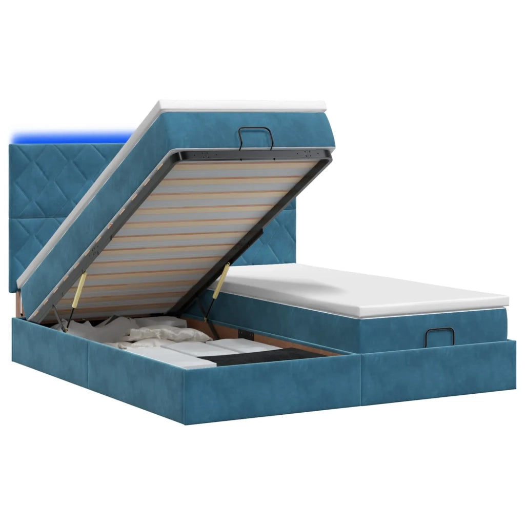 Letto Ottomano con Materasso e LED Blu scuro 160 x 200 cm 3458512