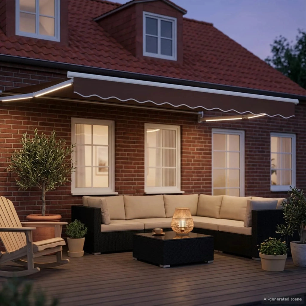 Tenda retrattile manuale con LED Marrone e bianco 3,5 x 2 m 3419214