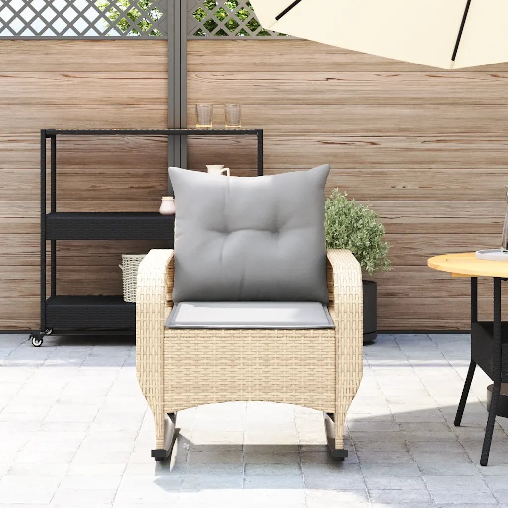 Sedia a Dondolo da Giardino con Cuscini in Polyrattan Beige 4104196