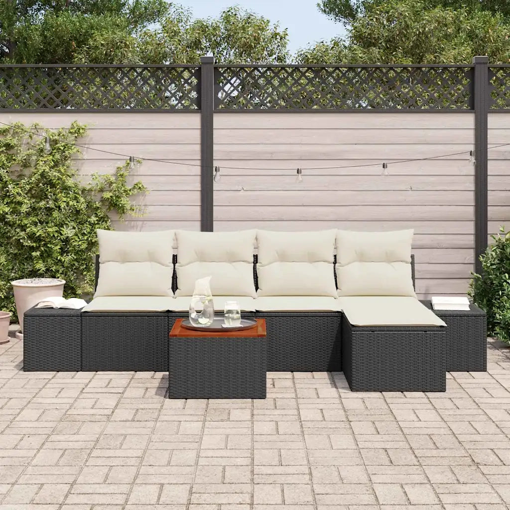 Set Divano da Giardino 6 pcs Nero e Crema polyrattan