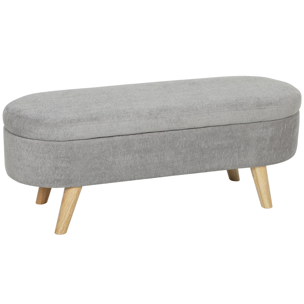Pouf con Cuscino Imbottito in Velluto ¨C Zephmum ¨C Grigio Chiaro con Gambe in Legno