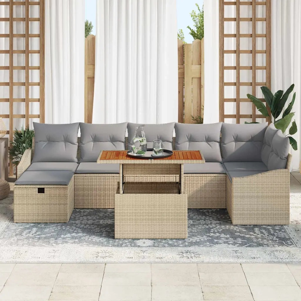 Set Divano da Giardino con cuscino 8 pcs Beige polyrattan