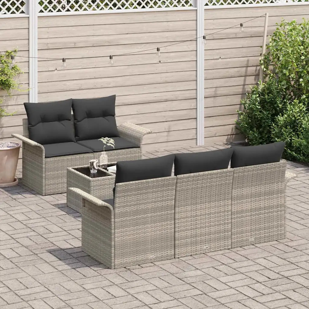 Set di divani con cuscino 6 pcs Grigio chiaro polyrattan