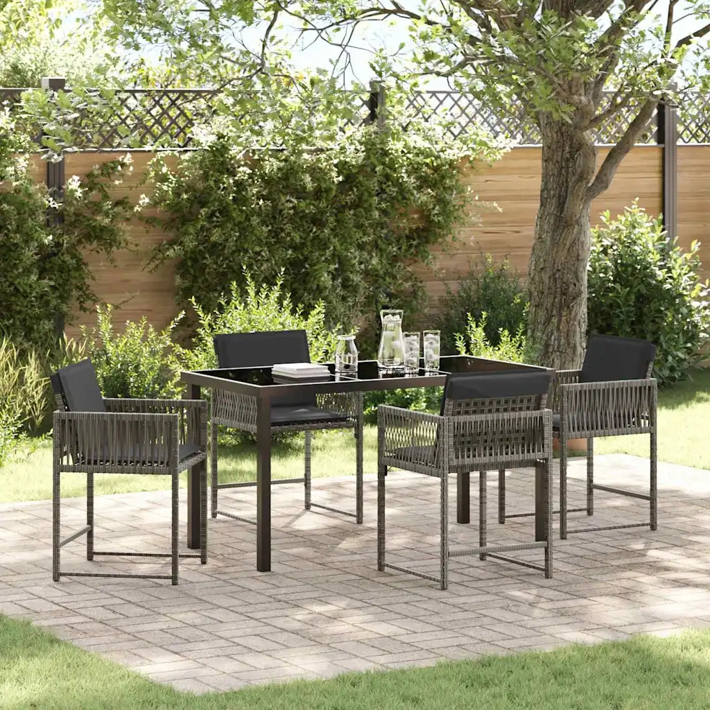Set da Pranzo per Giardino 5 pcs Grigio polyrattan